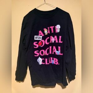 Anti Social Social Club BT21 Black and Pink Long Sleeve Shirt L Rare Sold Out